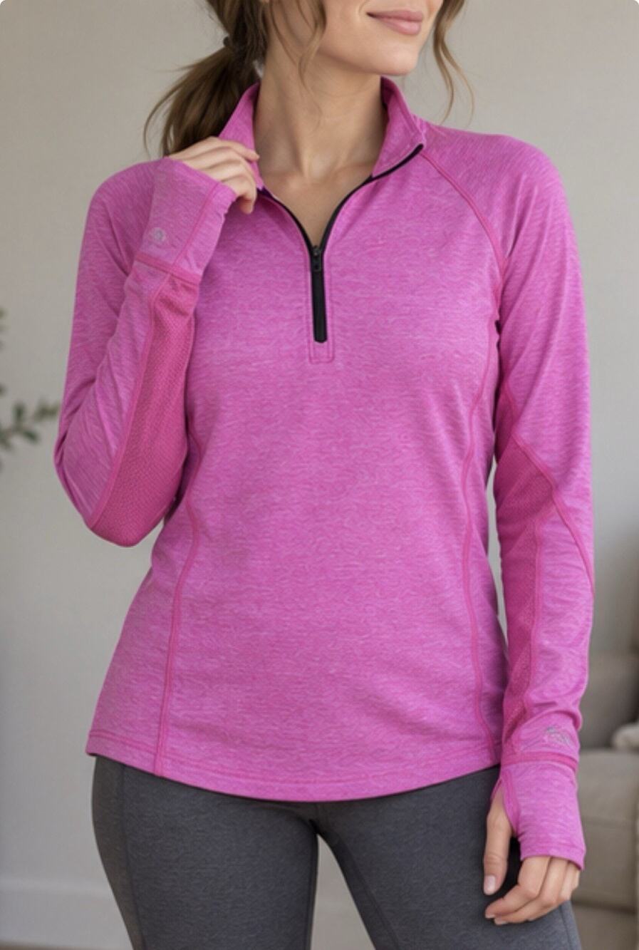 C9 Champion Pullover Womens Large Pink Quarter Zip Thumbholes Running Top